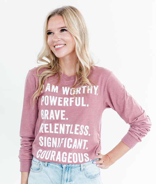 I AM WORTHY Long Sleeve Tee - Mauve