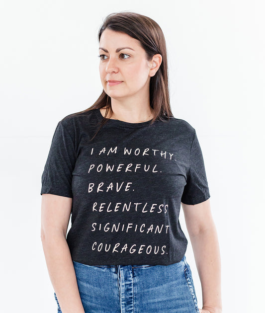 I AM WORTHY Tee - Charcoal