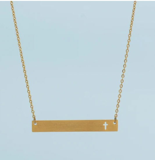Gold Cross Bar Necklace