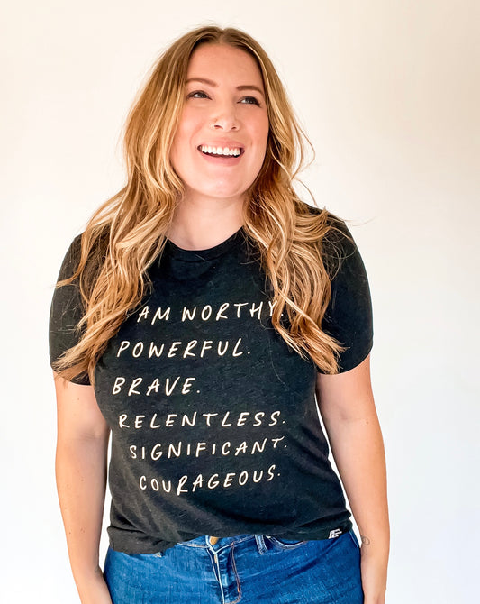 I AM WORTHY Tee - Charcoal