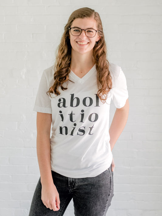 ABOLITIONIST - White Short Sleeve V-Neck T-Shirt