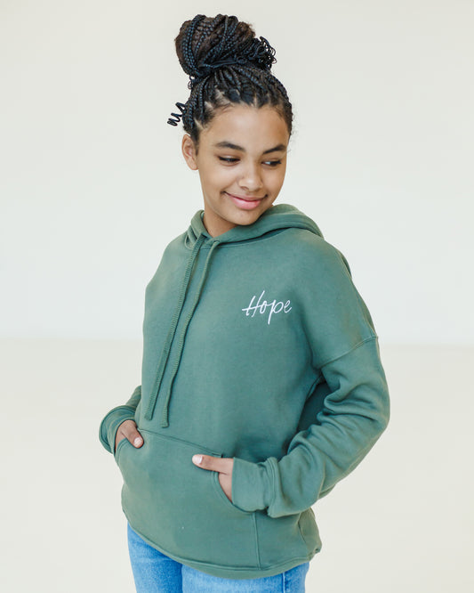 Hope Embroidered Hoodie - Olive