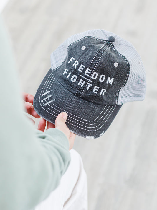 Freedom Fighter Cap - Embroidered - Grey Denim Hat