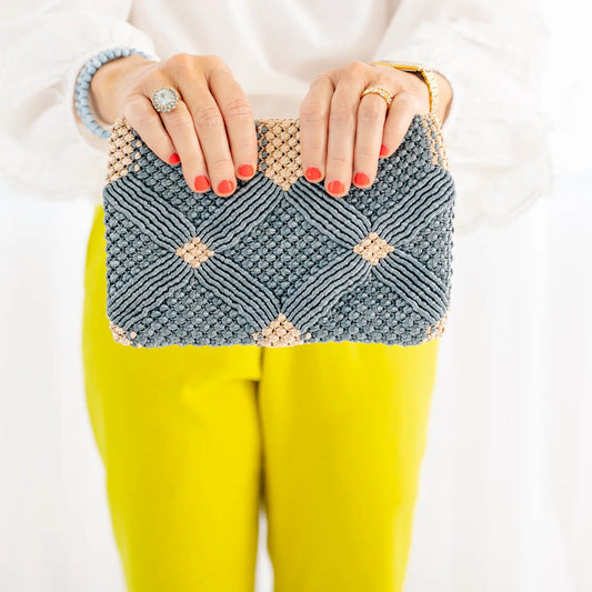 Dusty Blue Macrame Clutch