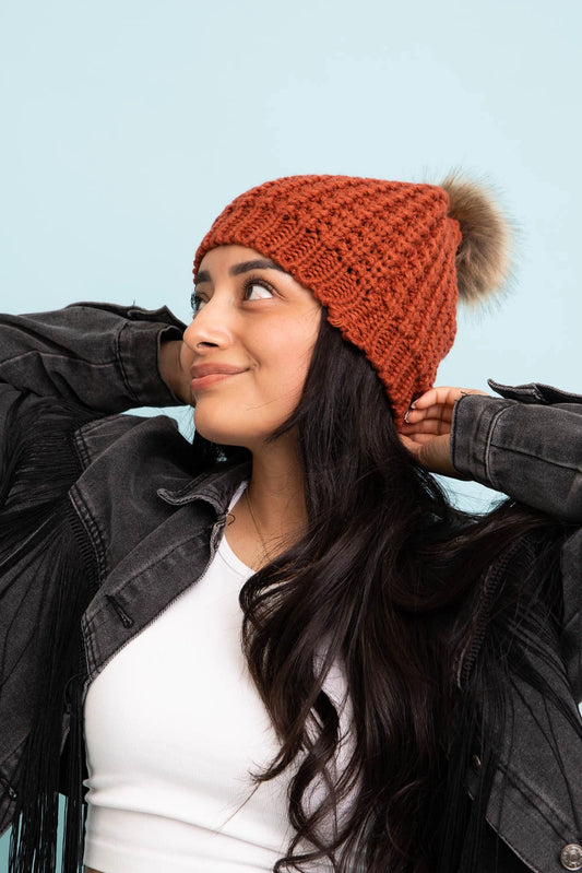 Rust Pom Pom Beanie