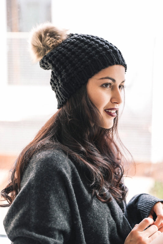Black Pom Pom Beanie