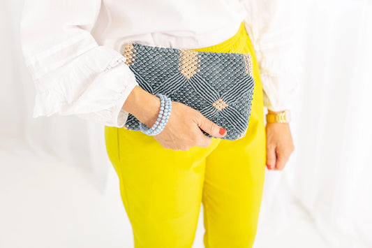 Dusty Blue Macrame Clutch