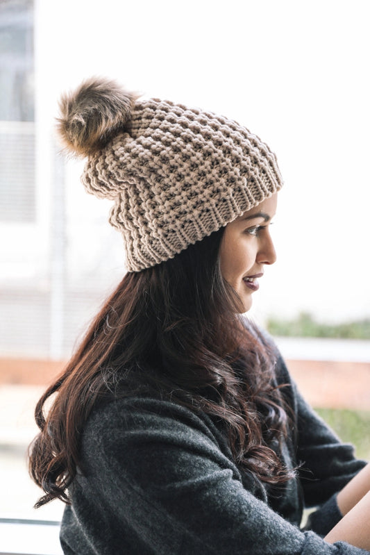 Mocha Pom Pom Beanie