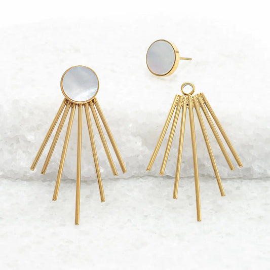 Caroline Mother of Pearl Stud and Fringe Earrings