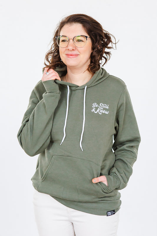 Be Still and Know Embroidered Hoodie - Green