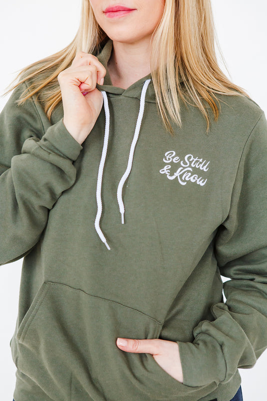 Be Still and Know Embroidered Hoodie - Green