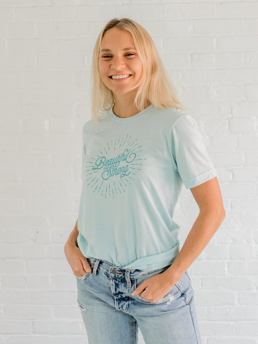 BEAUTIFUL & STRONG - Light Ocean Blue Short Sleeve T-Shirt