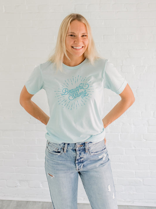 BEAUTIFUL & STRONG - Light Ocean Blue Short Sleeve T-Shirt