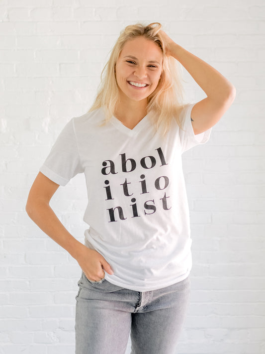 ABOLITIONIST - White Short Sleeve V-Neck T-Shirt