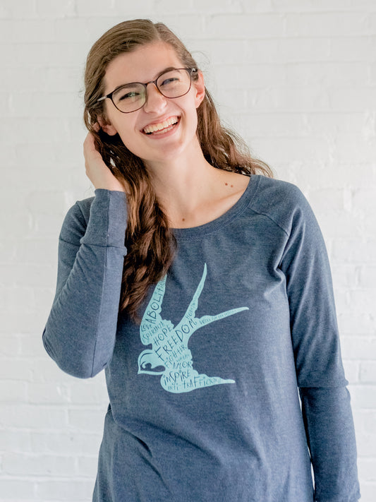 Freedom Sparrow - Blue Long Sleeve Scoop Neck Shirt