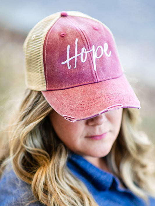 Distressed Light Washed Burgundy HOPE Cap