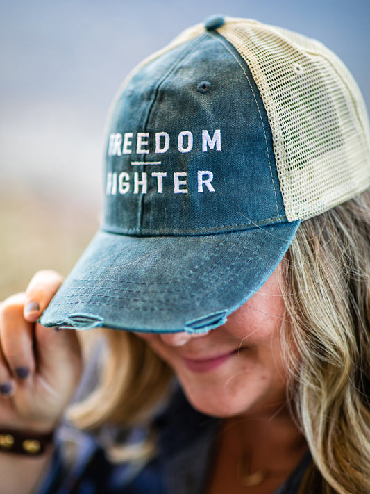 Distressed Denim Washed FREEDOM FIGHTER Cap