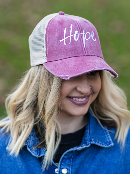 Distressed Light Washed Burgundy HOPE Cap