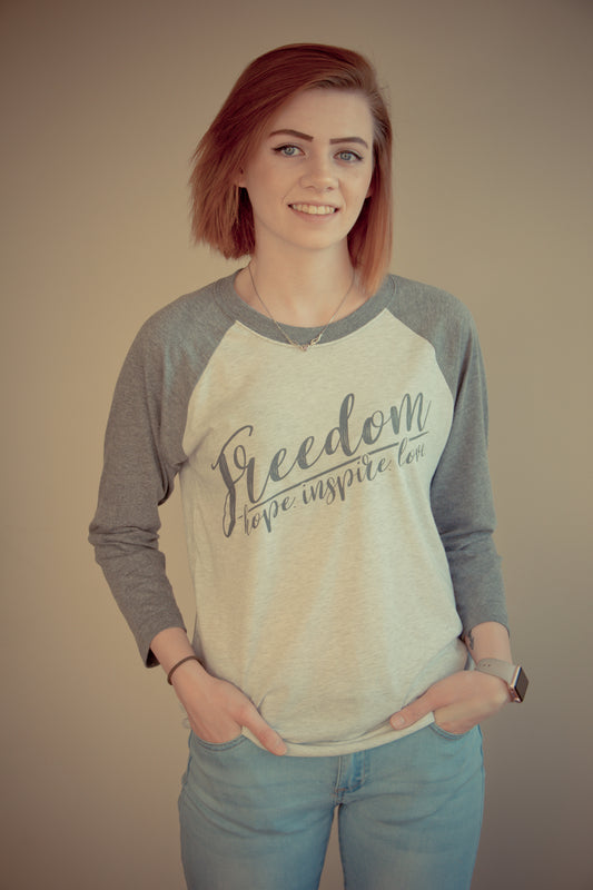 FREEDOM 3/4 Sleeve Baseball Tee - Grey - Unisex