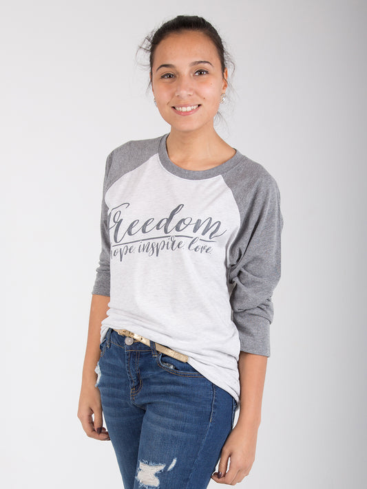 FREEDOM 3/4 Sleeve Baseball Tee - Grey - Unisex