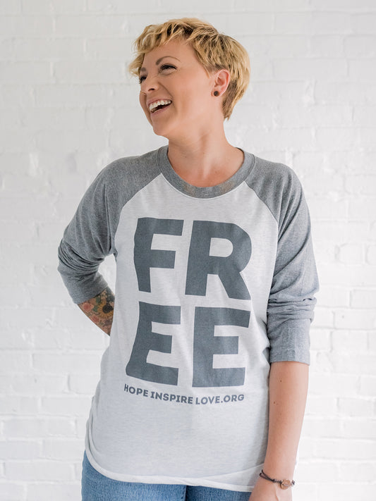 FREE 3/4 Sleeve Baseball Tee - Grey - Unisex